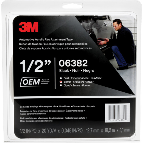 3M Automotive Acrylic Tape, 18 M (60') L x 12.7 mm (1/2") W, 45 mils, Acrylic MAS Chibougamau