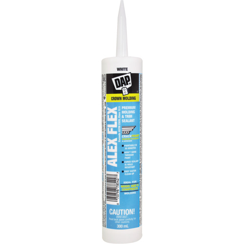 Scellant de silicone, acrylique et latex de qualit&eacute; sup&eacute;rieure pour moulures et garnitures Alex Flex, 300 ml, Cartouche, Blanc MAS Chibougamau