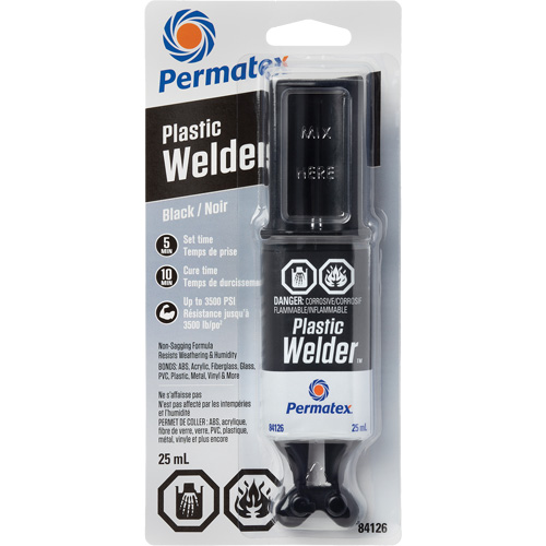 Plastic Welder Epoxy, 25 ml, Syringe, Two-Part, Black MAS Chibougamau