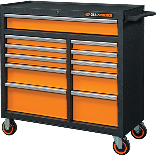 GSX Series Rolling Tool Cabinet, 11 Drawers, 41" W x 18-1/5" D x 41-1/2" H, Black/Orange MAS Chibougamau