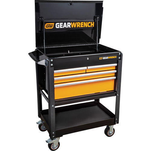 Utility Cart, 4 Drawers, 33" L x 21" W x 42" H, Black/Orange MAS Chibougamau