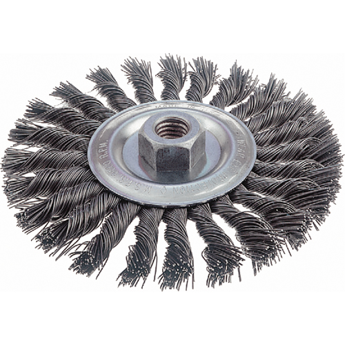 Brosses rotatives &agrave; fils nou&eacute;s - Brosse rotative &agrave; fils nou&eacute;s, fils nou&eacute;s standards, Dia. 6", Fils 0,023", Arbre 5/8"-11, Acier MAS Chibougamau