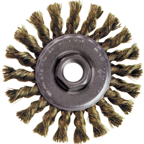 High Speed Small Grinder Knot Wire Wheel Brush, 4" Dia., 0.02" Fill, 5/8"-11 Arbor, Stainless Steel MAS Chibougamau