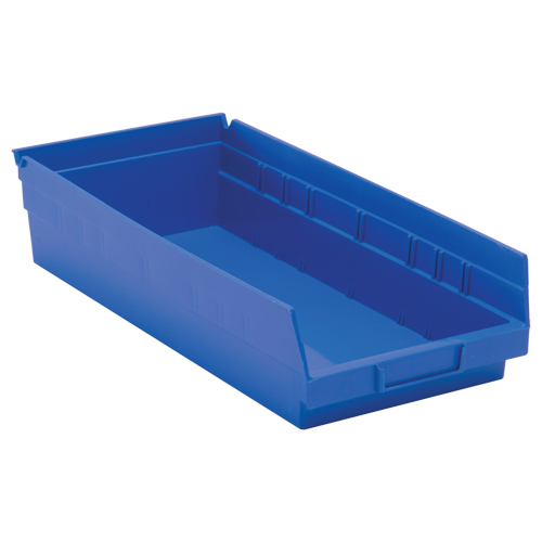Shelf Bins, 8-3/8" W x 4" H x 17-7/8" D, Blue, 40 lbs. Capacity MAS Chibougamau