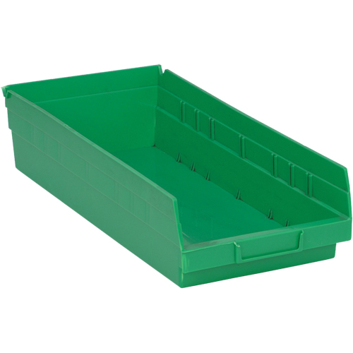 Shelf Bins, 8-1/8" W x 4" H x 17-7/8" D, Green, 40 lbs. Capacity MAS Chibougamau