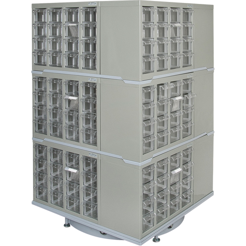 Armoire industrielle robuste avec carrousel &agrave; tiroirs, Acier, 192 tiroirs, 27" la x 27" p x 48" h, Gris MAS Chibougamau