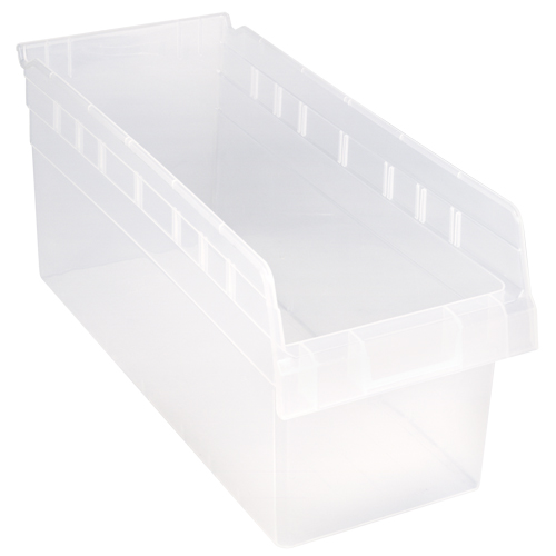 Store-Max Shelf Bins, 8-3/8" W x 8" H x 17-7/8" D, Clear, 56 lbs. Capacity MAS Chibougamau