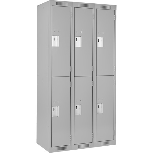 Clean Line Lockers, 2 -tier, Bank of 3, 36" x 18" x 72", Steel, Grey, Rivet (Assembled) MAS Chibougamau