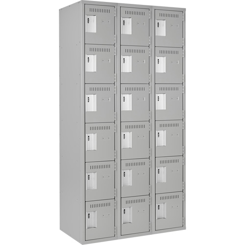 Clean Line Lockerettes, 6 -tier, Bank of 3, 36" x 18" x 72", Steel, Grey, Rivet (Assembled) MAS Chibougamau