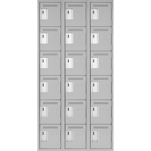 Clean Line Lockerettes, 6 -tier, Bank of 3, 36" x 18" x 72", Steel, Grey, Rivet (Assembled) MAS Chibougamau