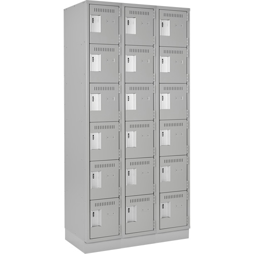 Clean Line Lockerette, 6 -tier, Bank of 3, 36" x 18" x 76", Steel, Grey, Rivet (Assembled) MAS Chibougamau