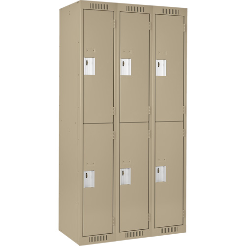 Clean Line Lockers, 2 -tier, Bank of 3, 36" x 18" x 72", Steel, Beige, Rivet (Assembled) MAS Chibougamau