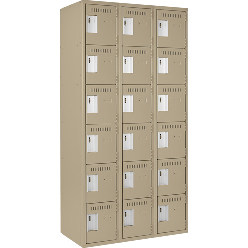 Clean Line Lockerette, 6 -tier, Bank of 3, 36" x 18" x 72", Steel, Beige, Rivet (Assembled) MAS Chibougamau