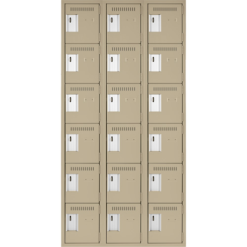 Clean Line Lockerette, 6 -tier, Bank of 3, 36" x 18" x 72", Steel, Beige, Rivet (Assembled) MAS Chibougamau