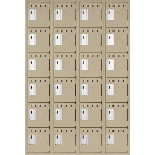 Clean Line Lockerette, 6 -tier, Bank of 4, 48" x 18" x 72", Steel, Beige, Rivet (Assembled) MAS Chibougamau