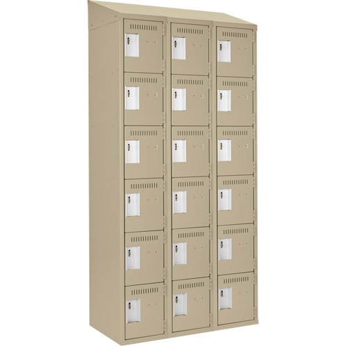 Clean Line Lockerette, 6 -tier, Bank of 3, 36" x 18" x 78", Steel, Beige, Rivet (Assembled) MAS Chibougamau