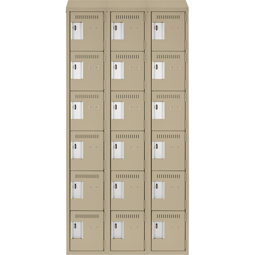 Clean Line Lockerette, 6 -tier, Bank of 3, 36" x 18" x 78", Steel, Beige, Rivet (Assembled) MAS Chibougamau