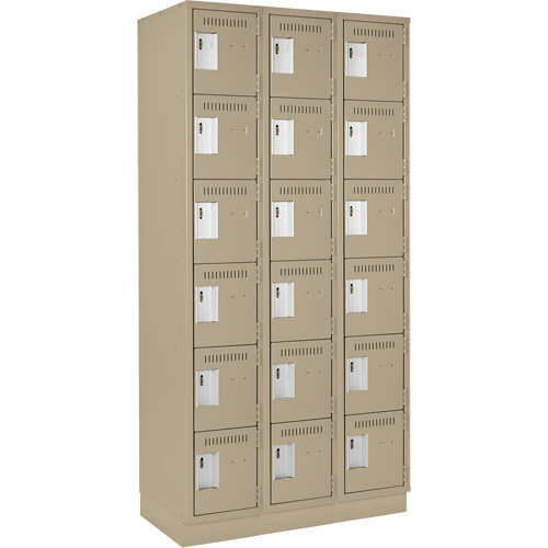 Clean Line Lockerette, 6 -tier, Bank of 3, 36" x 18" x 76", Steel, Beige, Rivet (Assembled) MAS Chibougamau