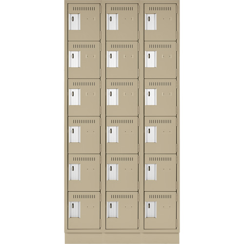 Clean Line Lockerette, 6 -tier, Bank of 3, 36" x 18" x 76", Steel, Beige, Rivet (Assembled) MAS Chibougamau
