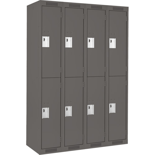 Clean Line Lockers, 2 -tier, Bank of 4, 48" x 18" x 72", Steel, Charcoal, Rivet (Assembled) MAS Chibougamau