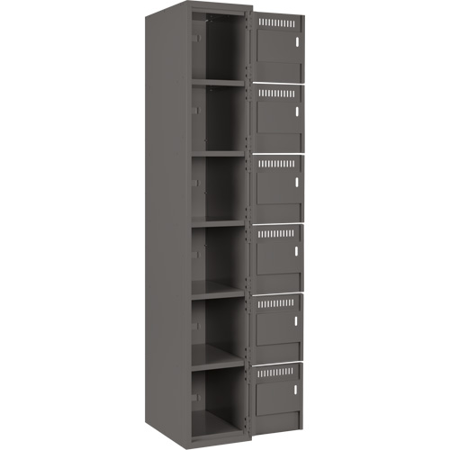 Clean Line Lockerette, 6 -tier, Bank of 4, 48" x 18" x 72", Steel, Charcoal, Rivet (Assembled) MAS Chibougamau