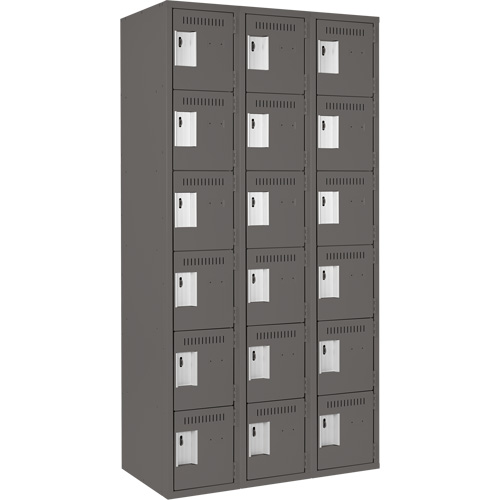 Clean Line Lockerette, 6 -tier, Bank of 3, 36" x 18" x 72", Steel, Charcoal, Rivet (Assembled) MAS Chibougamau