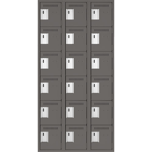 Clean Line Lockerette, 6 -tier, Bank of 3, 36" x 18" x 72", Steel, Charcoal, Rivet (Assembled) MAS Chibougamau