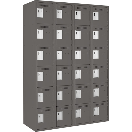 Clean Line Lockerette, 6 -tier, Bank of 4, 48" x 18" x 72", Steel, Charcoal, Rivet (Assembled) MAS Chibougamau
