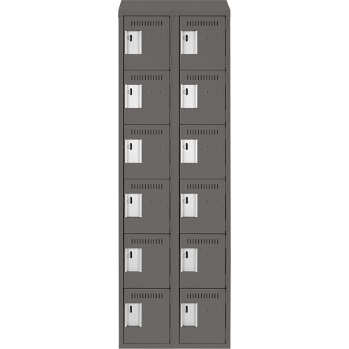 Clean Line Lockerette, 6 -tier, Bank of 2, 24" x 18" x 78", Steel, Charcoal, Rivet (Assembled) MAS Chibougamau