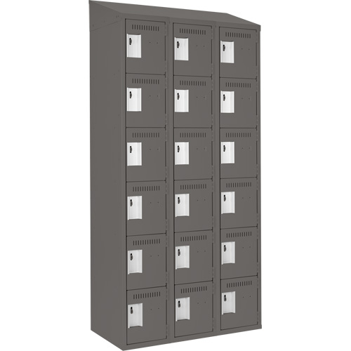 Clean Line Lockerette, 6 -tier, Bank of 3, 36" x 18" x 78", Steel, Charcoal, Rivet (Assembled) MAS Chibougamau