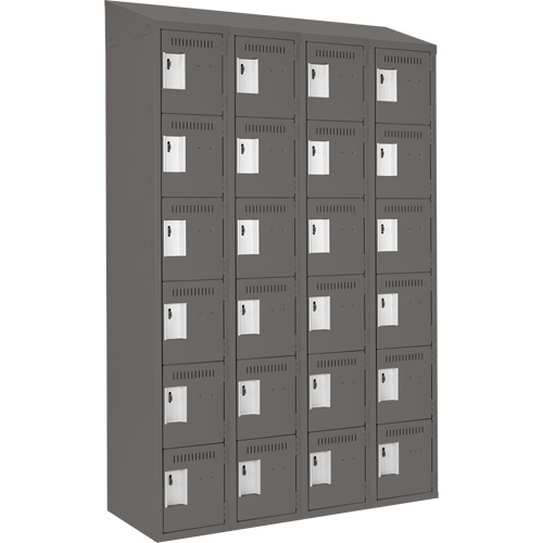 Clean Line Lockerette, 6 -tier, Bank of 4, 48" x 18" x 78", Steel, Charcoal, Rivet (Assembled) MAS Chibougamau
