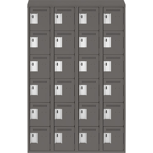 Clean Line Lockerette, 6 -tier, Bank of 4, 48" x 18" x 78", Steel, Charcoal, Rivet (Assembled) MAS Chibougamau
