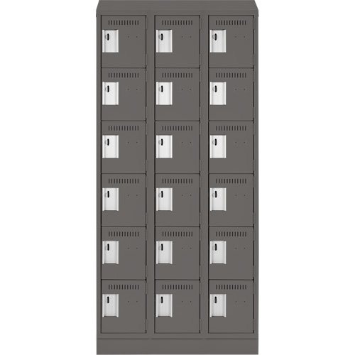 Clean Line Lockerette, 6 -tier, Bank of 3, 36" x 18" x 82", Steel, Charcoal, Rivet (Assembled) MAS Chibougamau