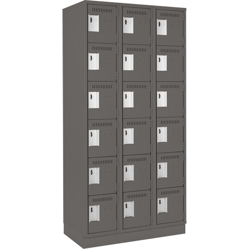 Clean Line Lockerette, 6 -tier, Bank of 3, 36" x 18" x 76", Steel, Charcoal, Rivet (Assembled) MAS Chibougamau