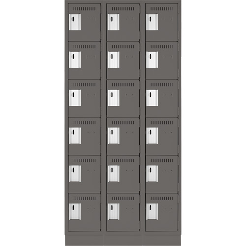 Clean Line Lockerette, 6 -tier, Bank of 3, 36" x 18" x 76", Steel, Charcoal, Rivet (Assembled) MAS Chibougamau