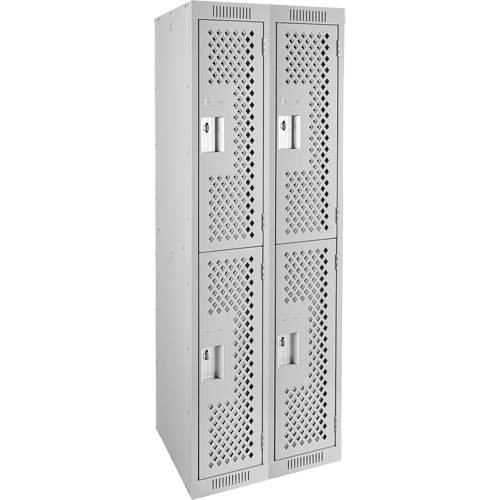 Clean Line Lockers, 2 -tier, Bank of 2, 24" x 15" x 72", Steel, Grey, Rivet (Assembled), Perforated MAS Chibougamau