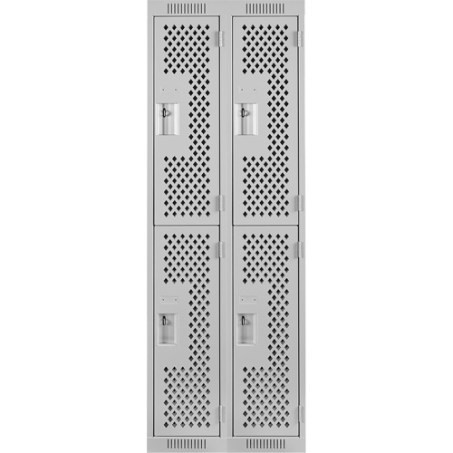 Clean Line Lockers, 2 -tier, Bank of 2, 24" x 15" x 72", Steel, Grey, Rivet (Assembled), Perforated MAS Chibougamau
