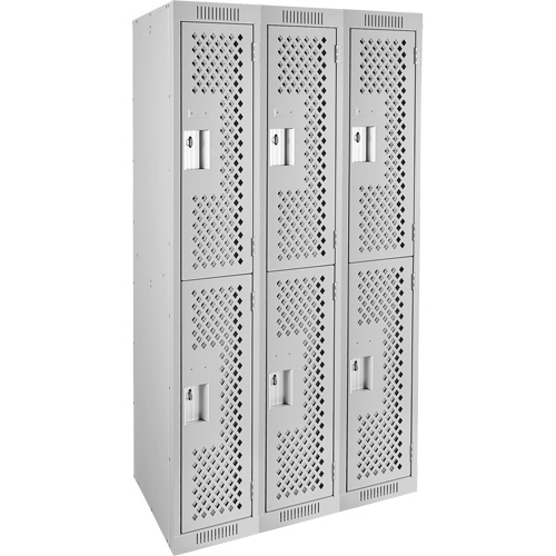 Clean Line Lockers, 2 -tier, Bank of 3, 36" x 15" x 72", Steel, Grey, Rivet (Assembled), Perforated MAS Chibougamau
