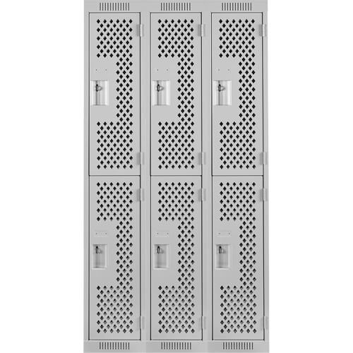 Clean Line Lockers, 2 -tier, Bank of 3, 36" x 15" x 72", Steel, Grey, Rivet (Assembled), Perforated MAS Chibougamau