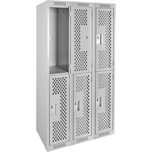 Clean Line Lockers, 2 -tier, Bank of 3, 36" x 15" x 72", Steel, Grey, Rivet (Assembled), Perforated MAS Chibougamau