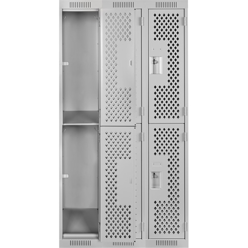 Clean Line Lockers, 2 -tier, Bank of 3, 36" x 15" x 72", Steel, Grey, Rivet (Assembled), Perforated MAS Chibougamau
