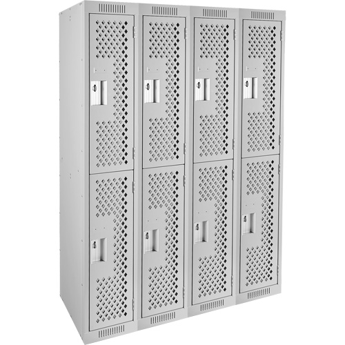 Clean Line Lockers, 2 -tier, Bank of 4, 48" x 15" x 72", Steel, Grey, Rivet (Assembled), Perforated MAS Chibougamau