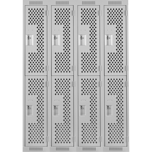 Clean Line Lockers, 2 -tier, Bank of 4, 48" x 15" x 72", Steel, Grey, Rivet (Assembled), Perforated MAS Chibougamau