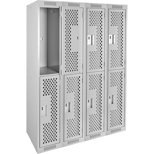 Clean Line Lockers, 2 -tier, Bank of 4, 48" x 15" x 72", Steel, Grey, Rivet (Assembled), Perforated MAS Chibougamau