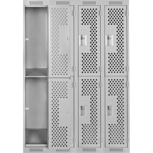 Clean Line Lockers, 2 -tier, Bank of 4, 48" x 15" x 72", Steel, Grey, Rivet (Assembled), Perforated MAS Chibougamau