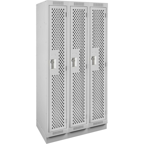 Clean Line Lockers, Bank of 3, 36" x 15" x 76", Steel, Grey, Rivet (Assembled), Perforated MAS Chibougamau