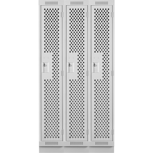 Clean Line Lockers, Bank of 3, 36" x 15" x 76", Steel, Grey, Rivet (Assembled), Perforated MAS Chibougamau