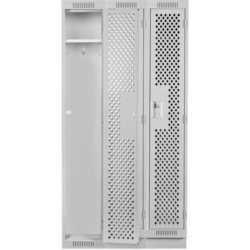 Clean Line Lockers, Bank of 3, 36" x 15" x 76", Steel, Grey, Rivet (Assembled), Perforated MAS Chibougamau