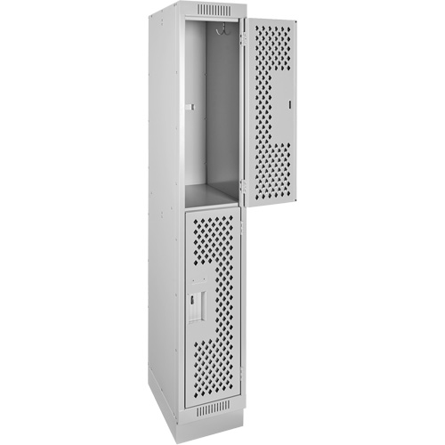 Casiers Clean Line, 2 niveaux, 12" x 15" x 76", Acier, Gris, Rivet (assembl&eacute;), Perfor&eacute; MAS Chibougamau