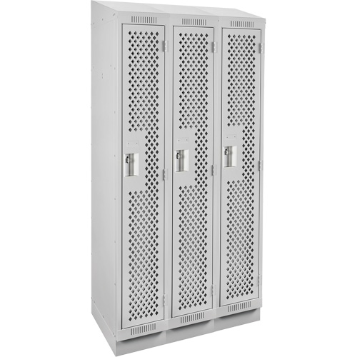 Clean Line Lockers, Bank of 3, 36" x 18" x 82", Steel, Grey, Rivet (Assembled), Perforated MAS Chibougamau